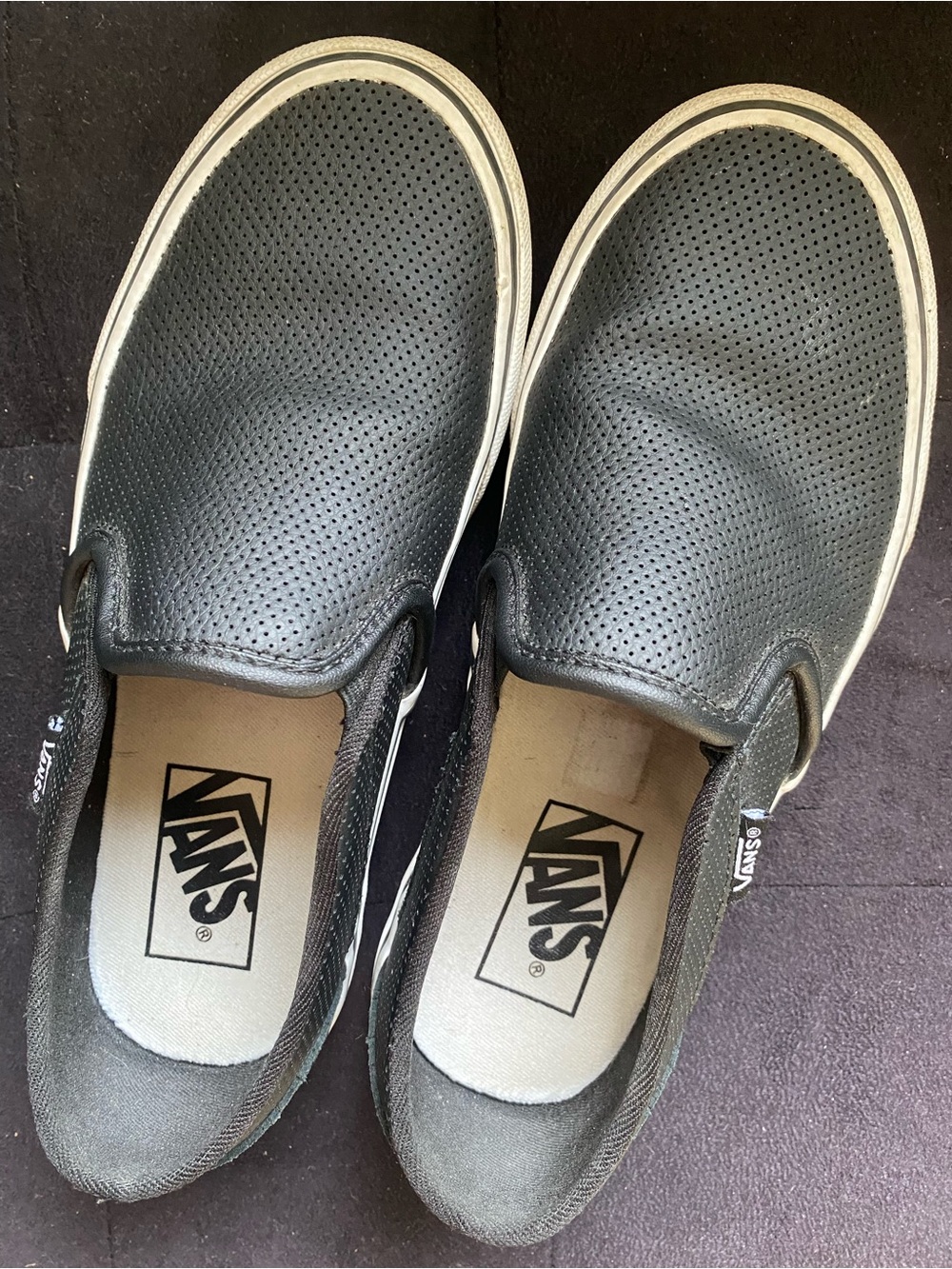 Vans Perforated Leather Slip-On Sneakers - Black with White Trim